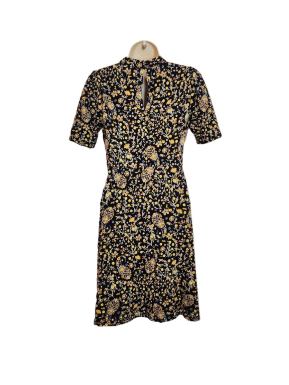 Boden Wildflower Paisley Cinch Waist Jersey Knit Mini Dress Black/Yellow 2 - Picture 5 of 10